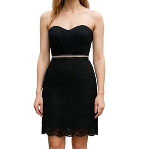 David's Bridal Strapless  with Lace Dress Black